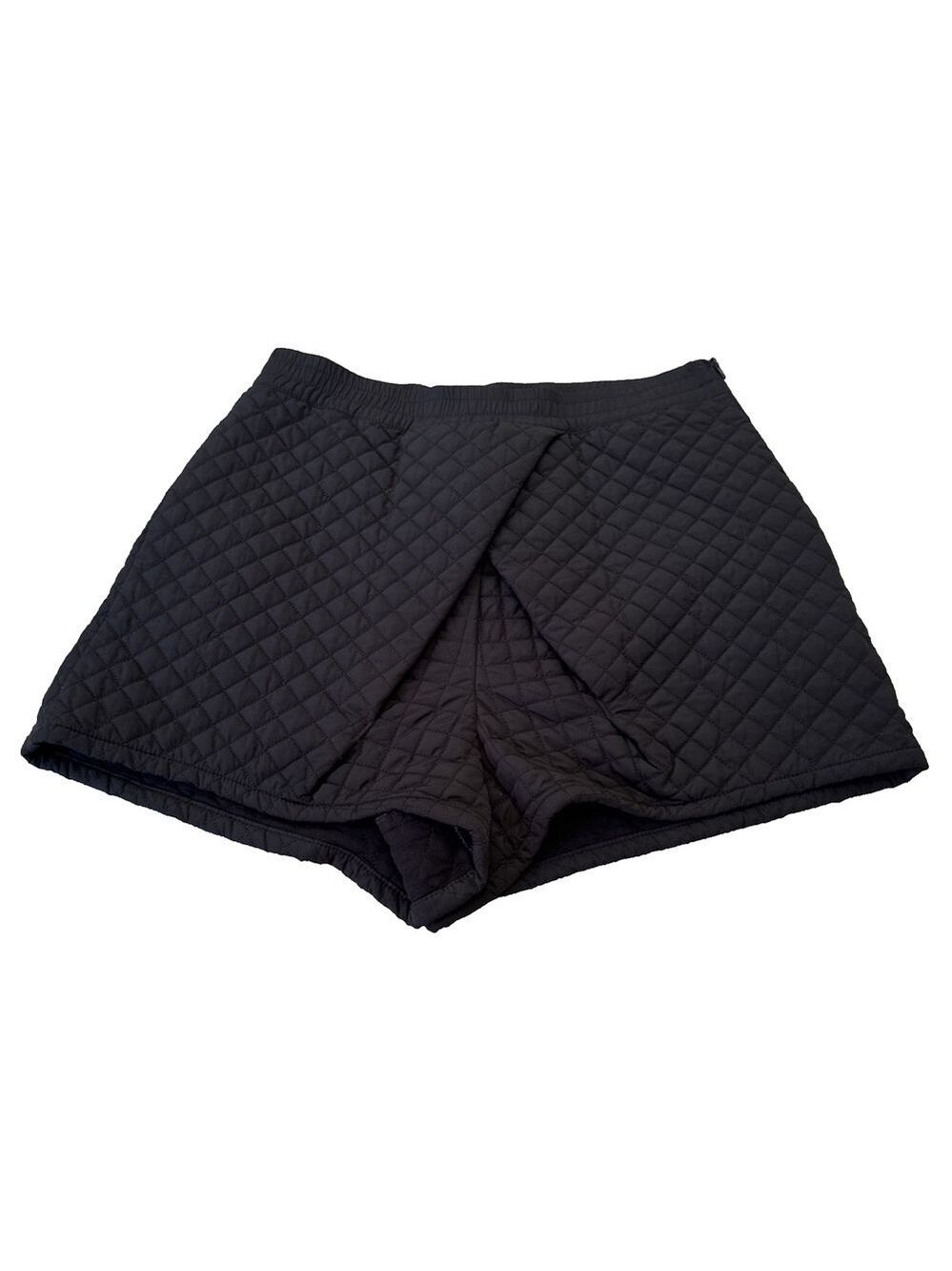 ZARA Women's Sz S Mini Shorts Quilted Black Crossover Pleat Detail High Waist